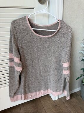 Hummingbird Taupe Sweater with Blush Trim